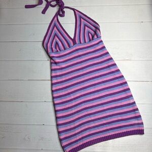 Wild Fable Dress Womens Size Medium Pink Purple Striped Halter Crochet Knit